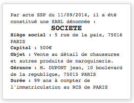 annonce légale - création de SARL